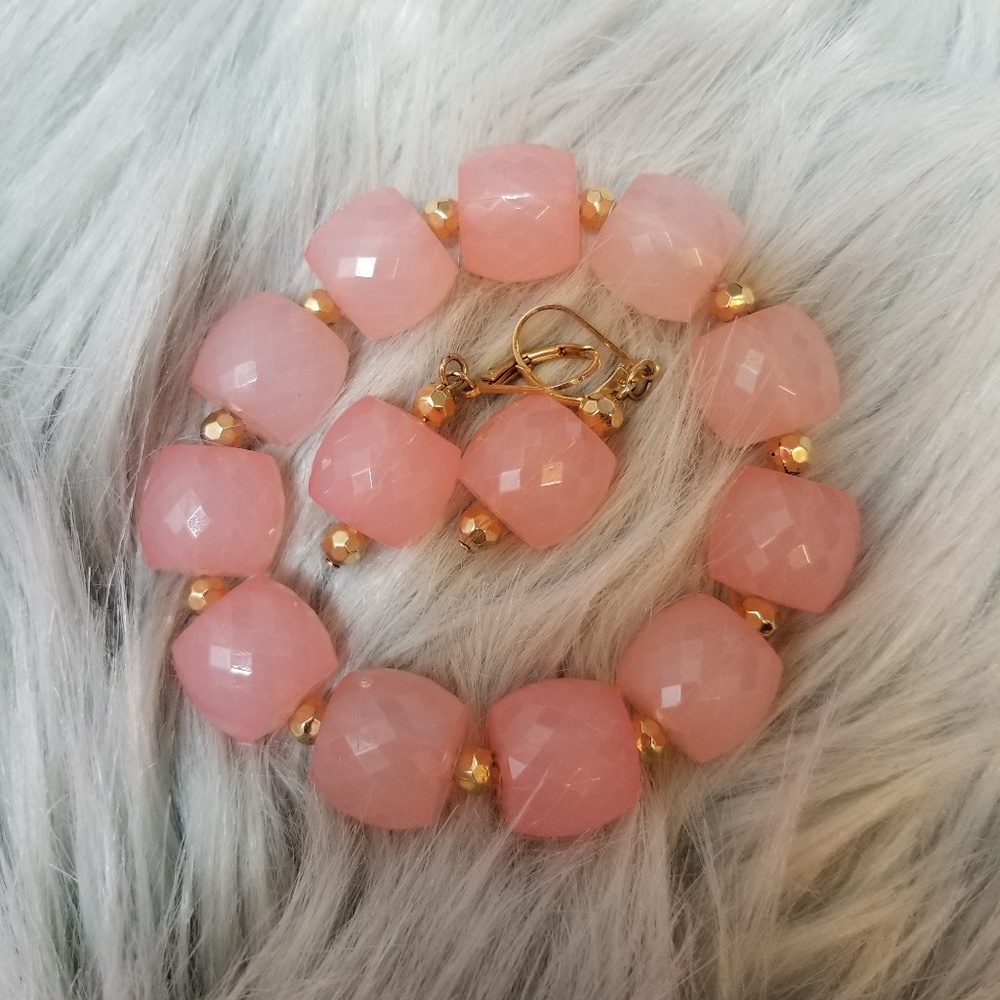 Pink Beaded Bracelet and Ear Rings